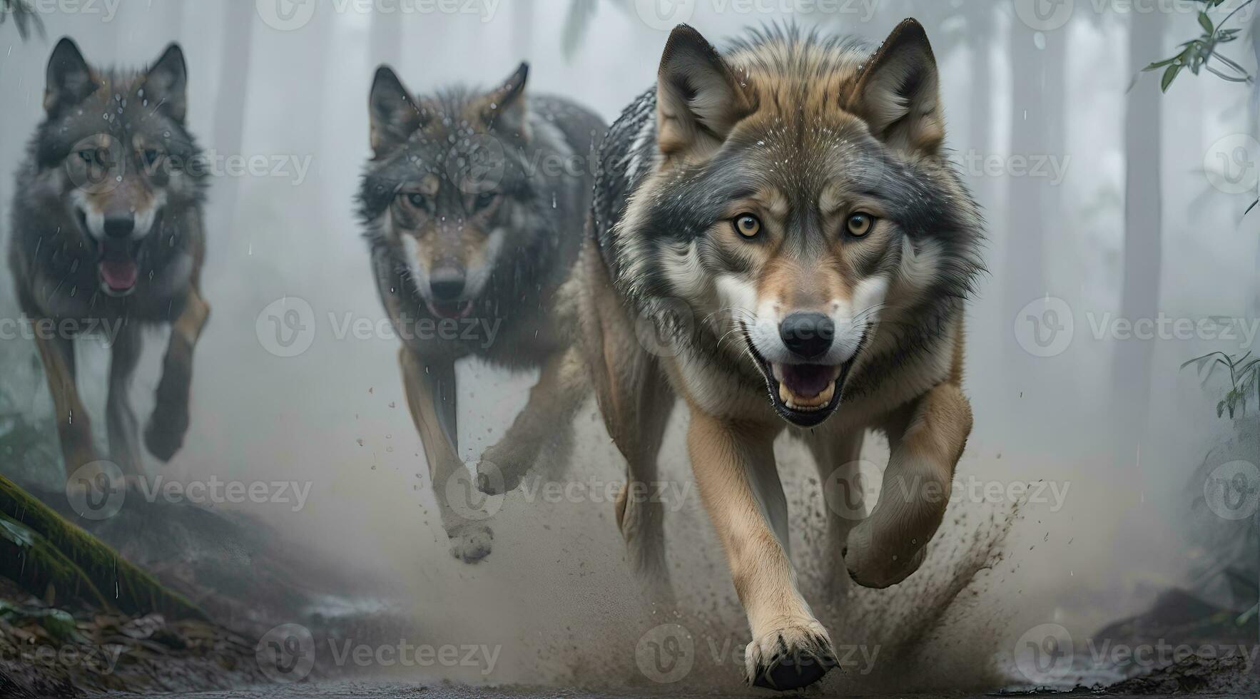 ai generiert Wolfs Attacke, realistisch Bilder von wild Tier Anschläge foto