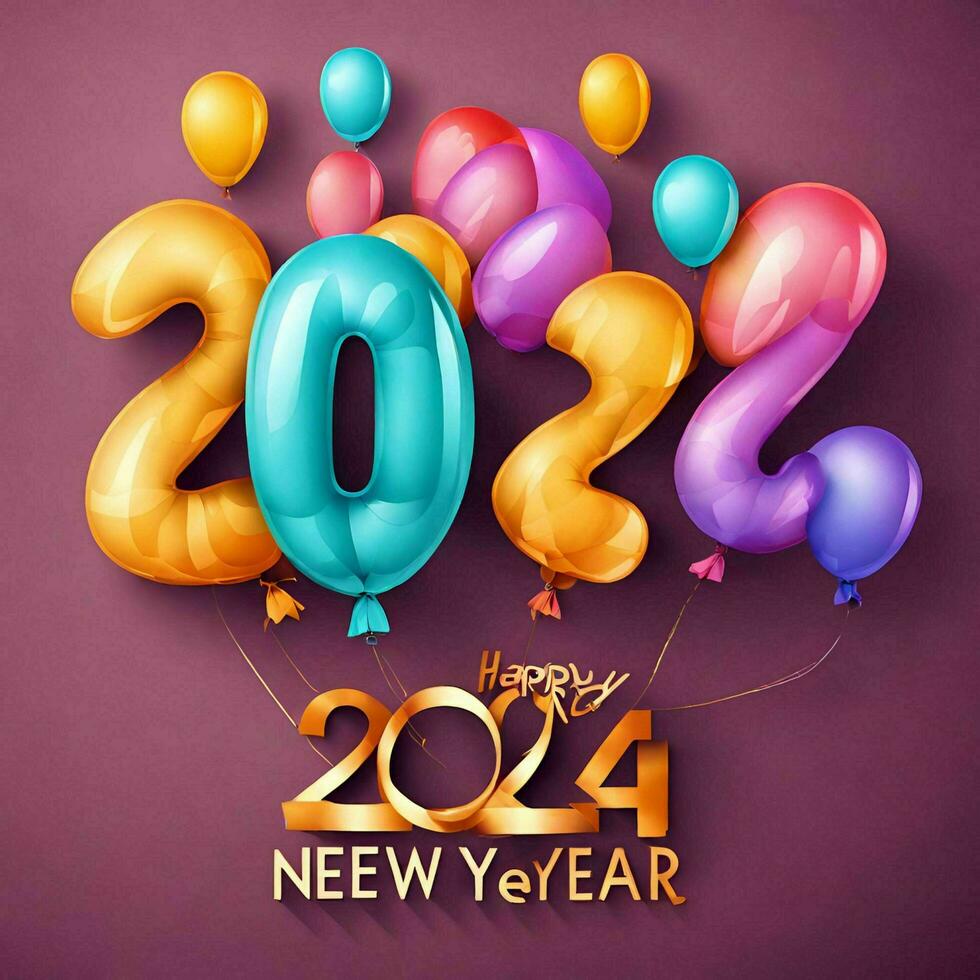 ai generiert Text Luftballons Gruß glücklich Neu Jahr 2024 und Luft Luftballons foto
