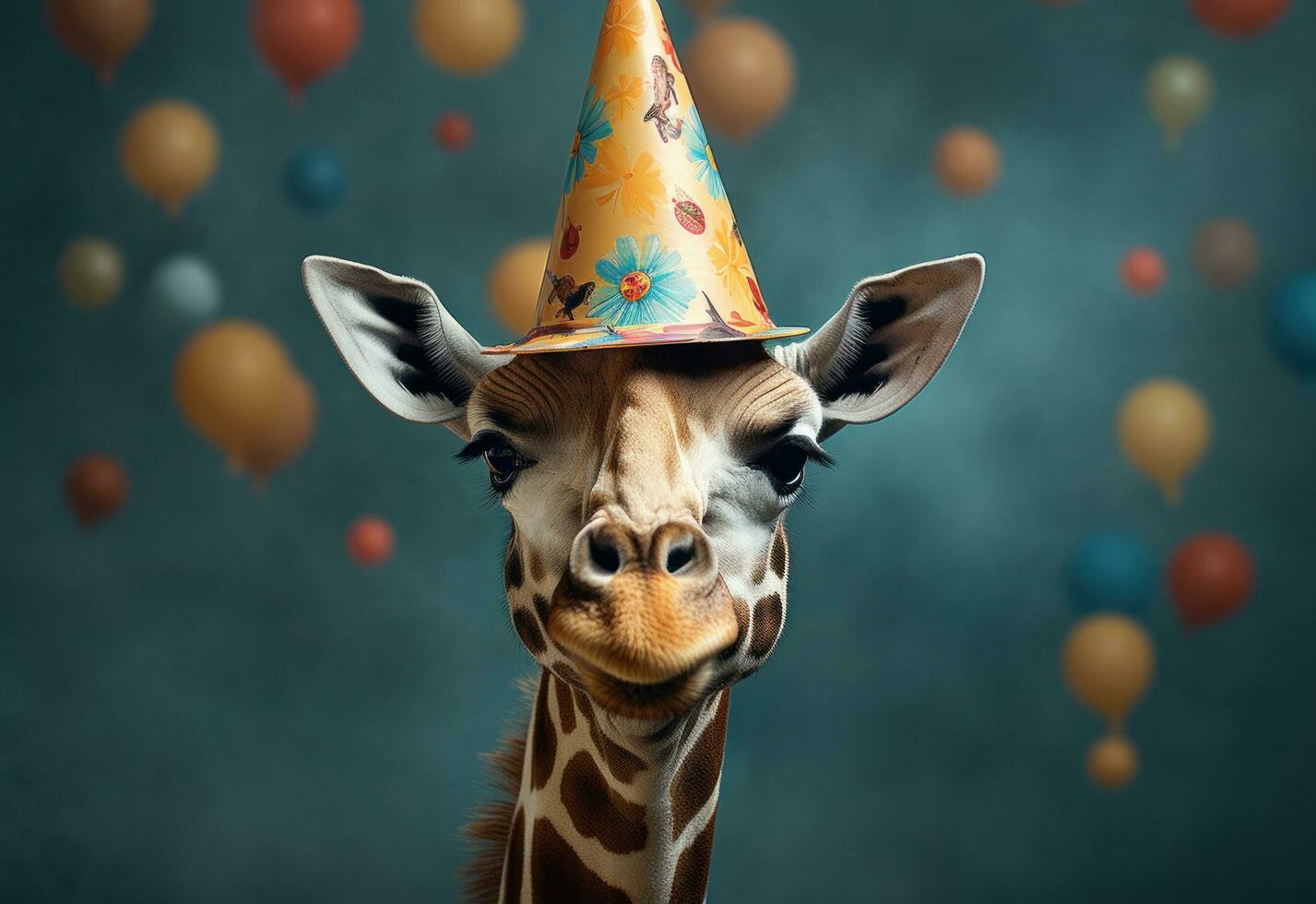 ai generiert ein Giraffe im ein Geburtstag Hut foto