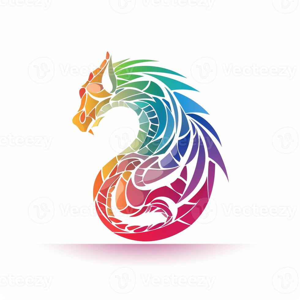 ai generiert skizzenhaft Logo mit Drachen im Regenbogen auf ein Weiß Hintergrund. generativ ai foto