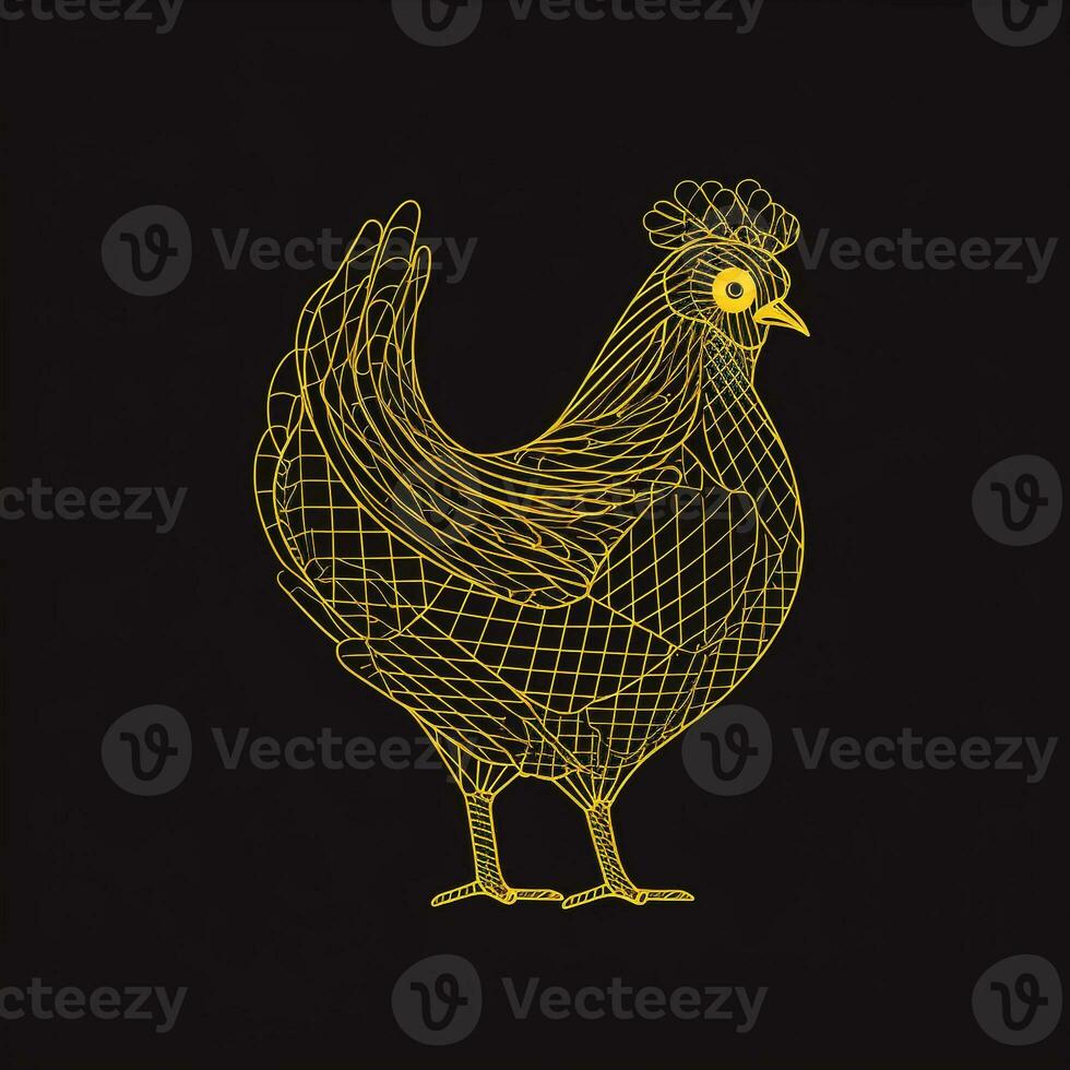 ai generiert skizzenhaft Logo mit ein Gliederung Hähnchen im Gelb auf ein schwarz Hintergrund. generativ ai foto