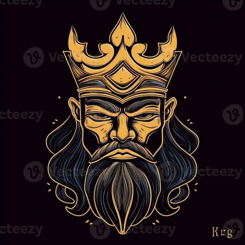 ai generiert skizzenhaft Logo mit ein König im Gold auf ein schwarz Hintergrund. generativ ai foto