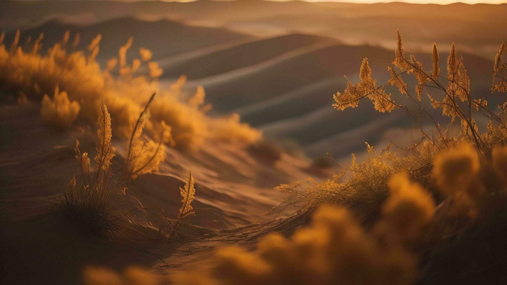 ai generiert trocken Gras im das Wüste beim Sonnenuntergang. generativ ai foto