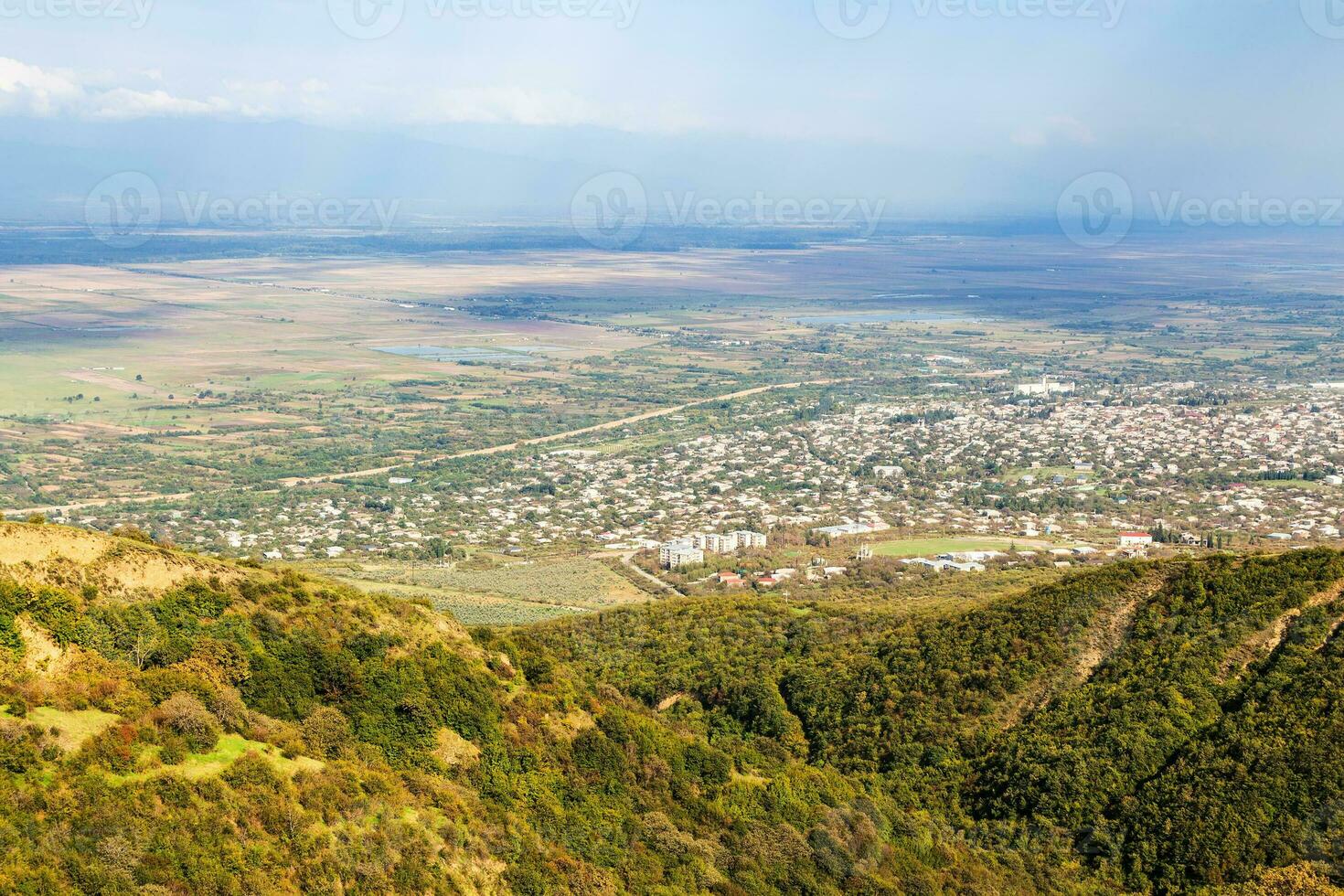 Aussicht von Alazan einfach im kakheti von signagi Stadt, Dorf foto