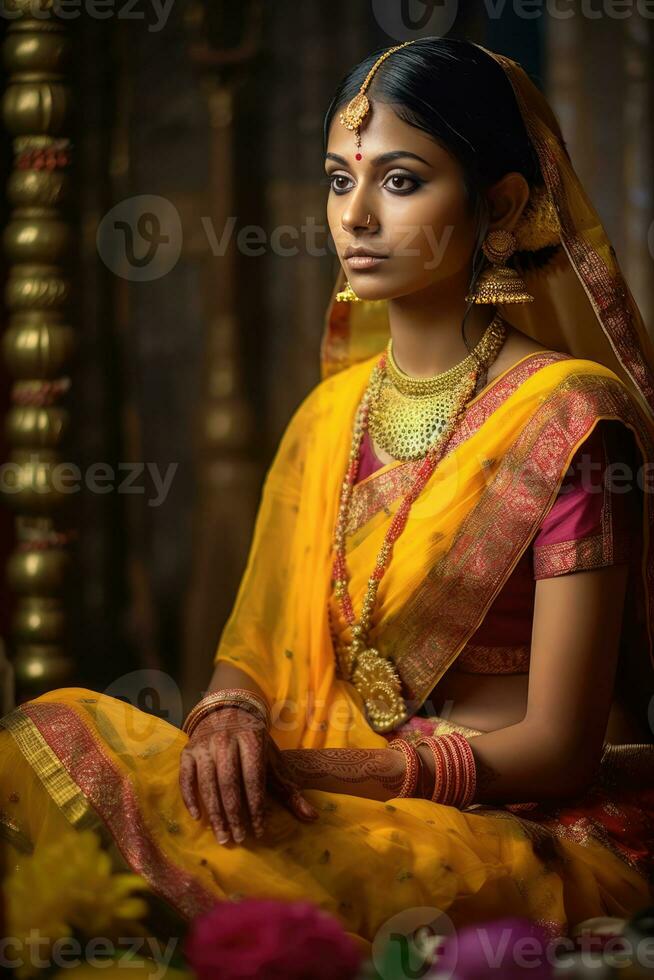 ai generiert elegant indisch Prinzessin im traditionell Kleidung foto