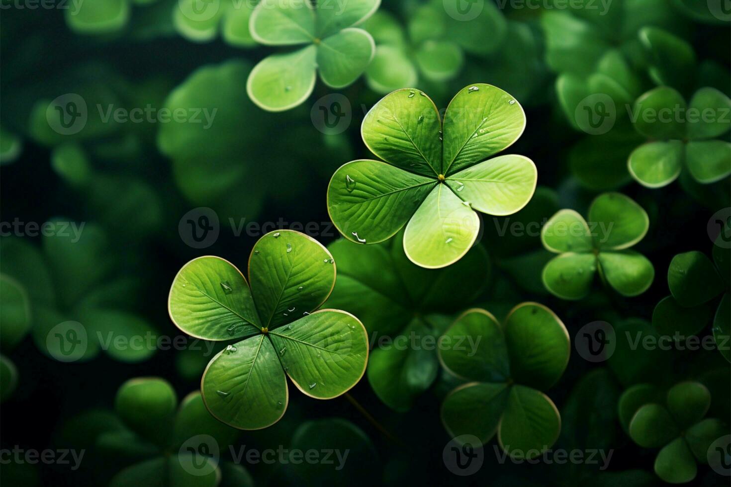 ai generiert Glücklich Hintergrund st Patricks Tag Thema mit verstreut Kleeblatt Blätter foto