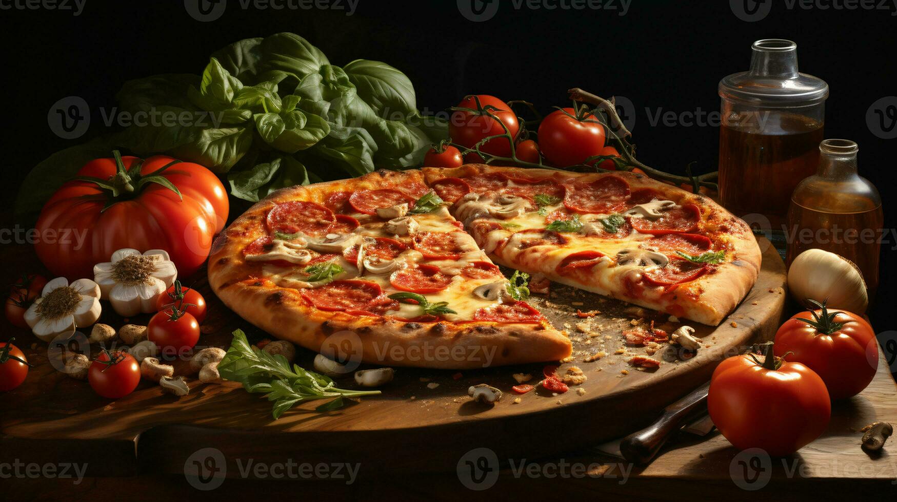 ai generiert lecker und köstlich Pizza foto