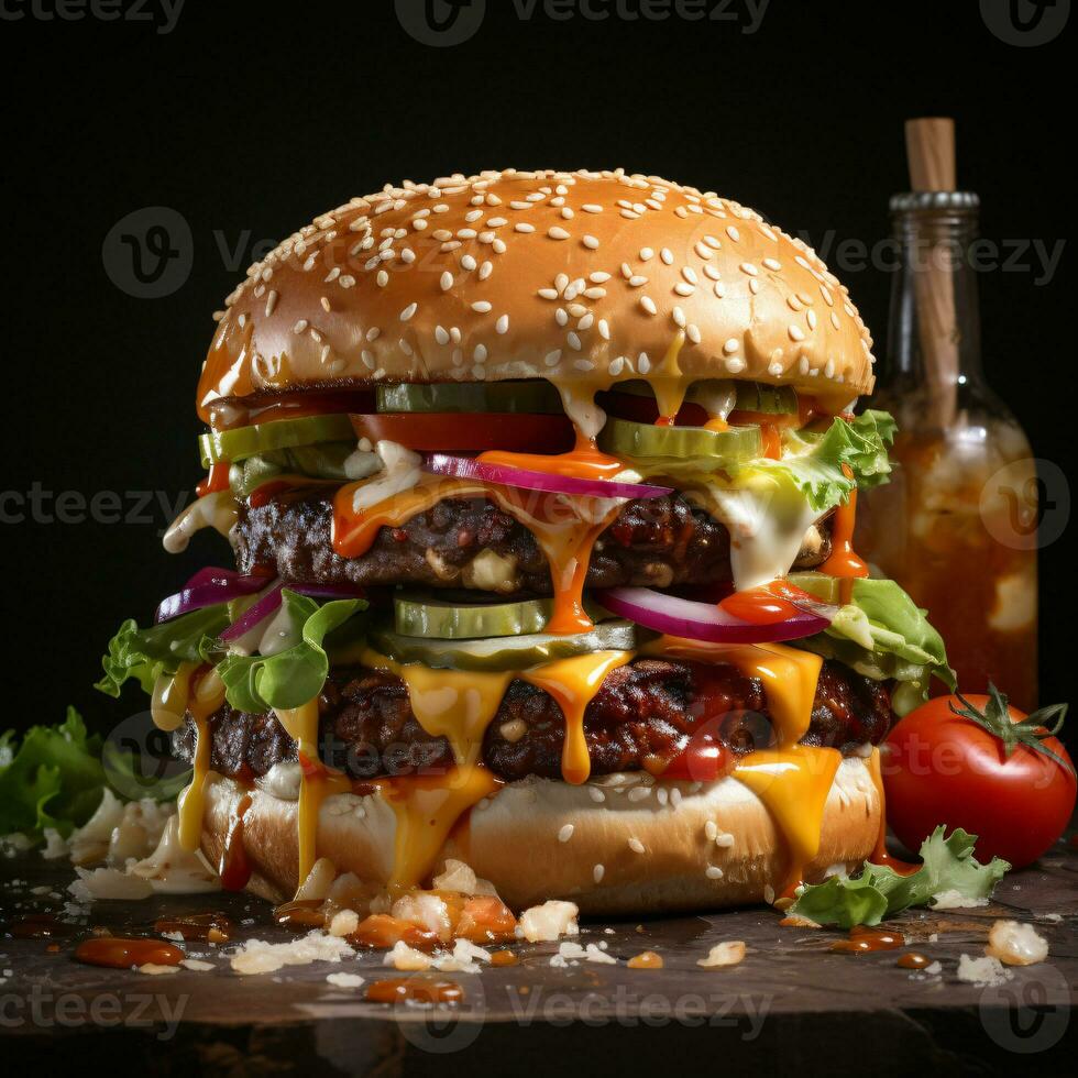 ai generiert lecker Perfektion von ein köstlich Burger foto