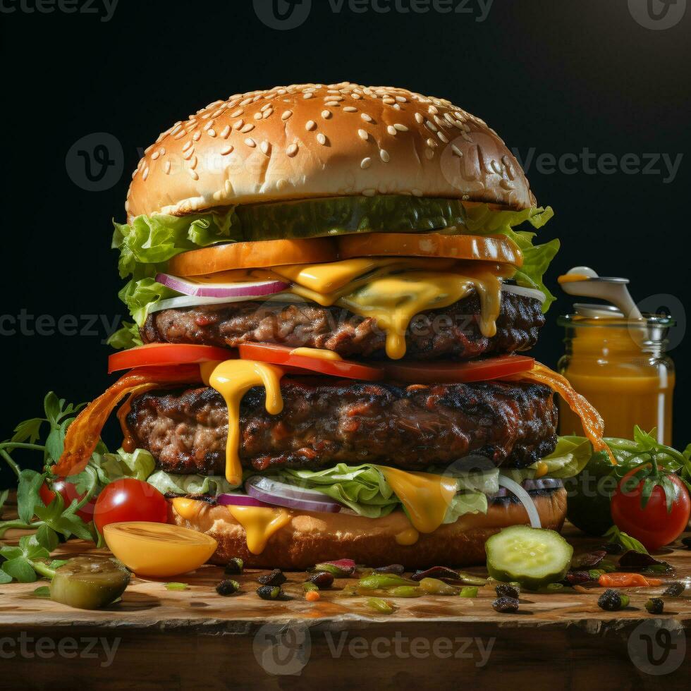 ai generiert lecker Perfektion von ein köstlich Burger foto