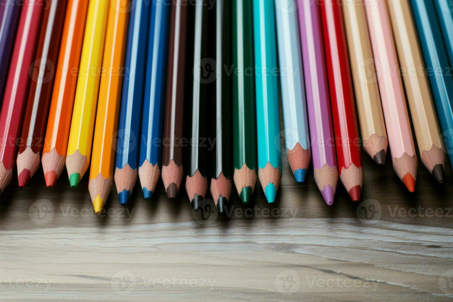ai generiert Farbe Palette Schule Bleistifte Anzeigen ein Array von beschwingt Farben foto
