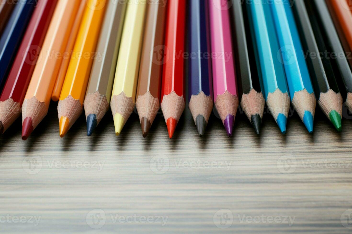 ai generiert kreativ Werkzeuge Sammlung von bunt Schule Bleistifte im vielfältig Farbtöne foto