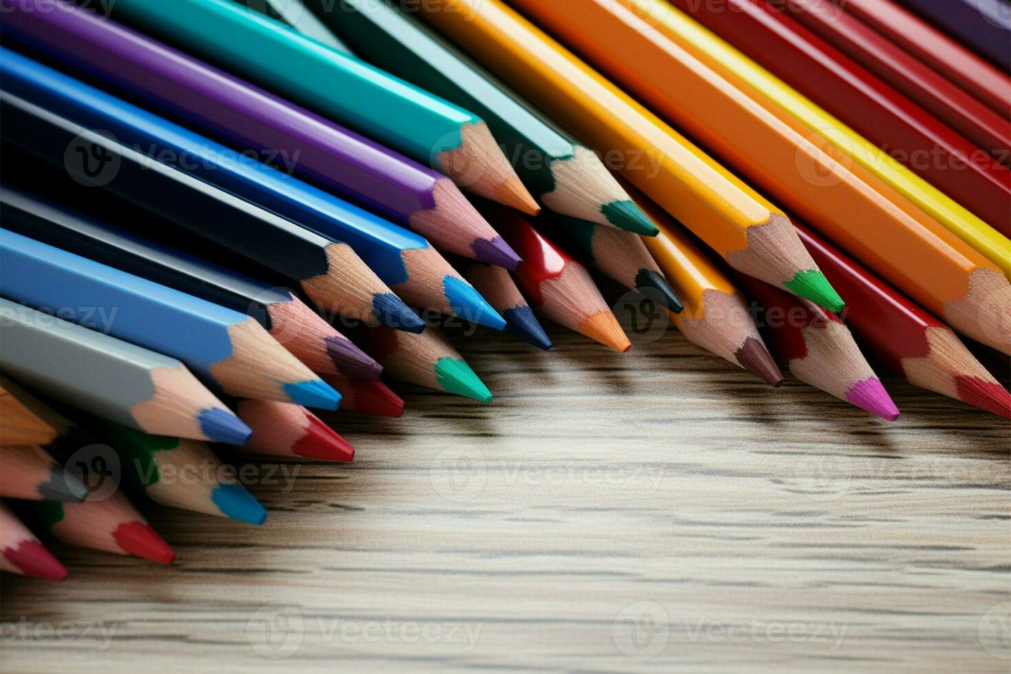 ai generiert kreativ Werkzeuge Sammlung von bunt Schule Bleistifte im vielfältig Farbtöne foto