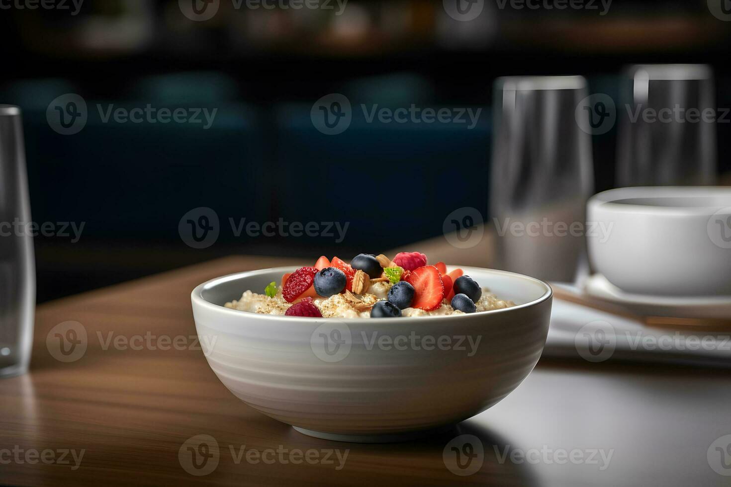 ai generiert gesund Schüssel von Haferflocken mit Beeren. neural Netzwerk ai generiert foto