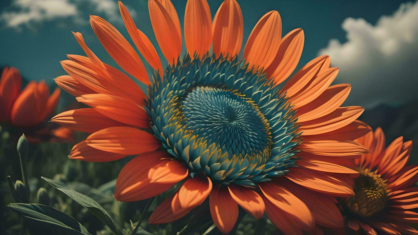 ai generiert schön Sonnenblume im das Feld. Jahrgang Stil getönt Bild. generativ ai foto