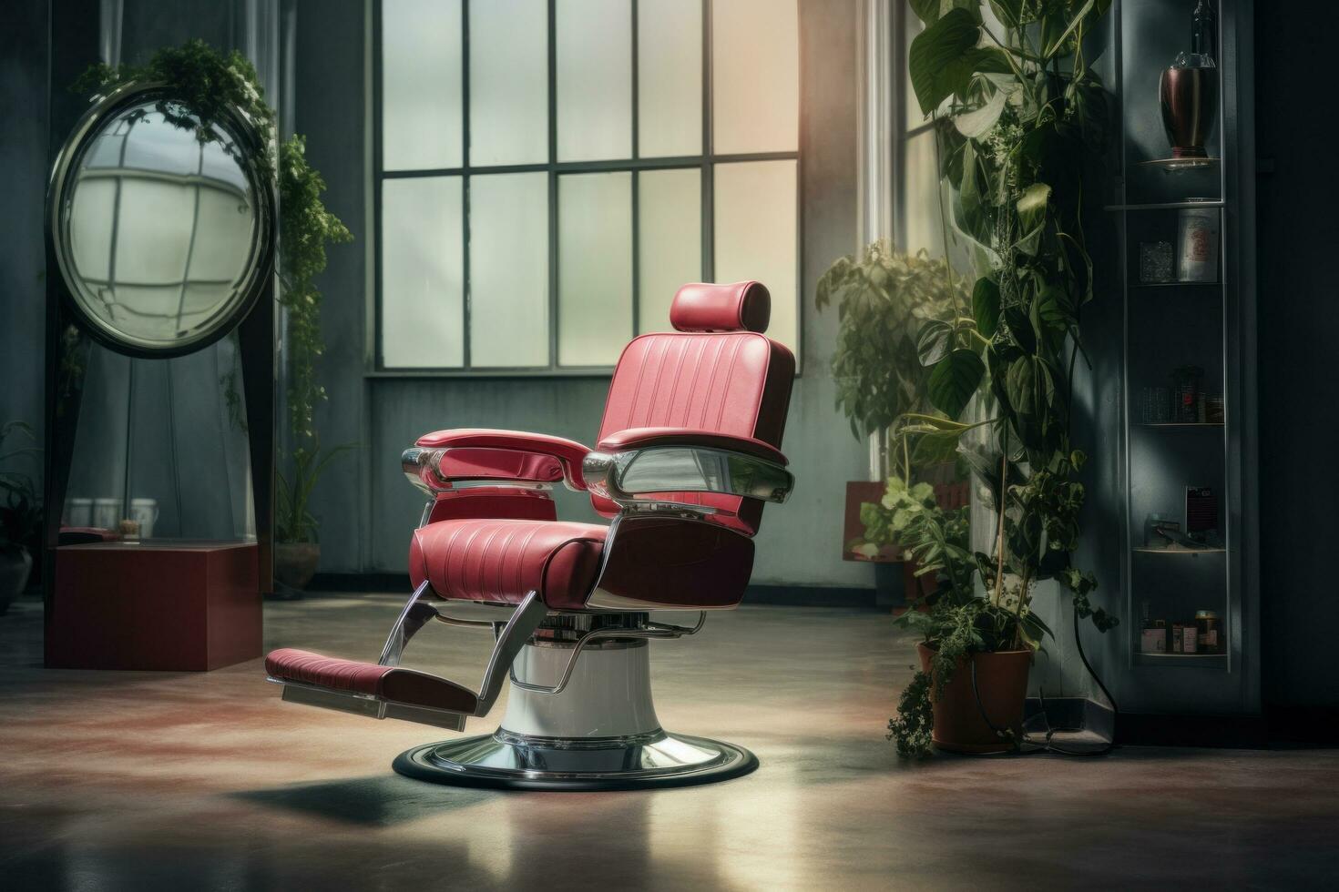 ai generiert Flora med Spa Zimmer Porträt von ein Salon Stuhl foto