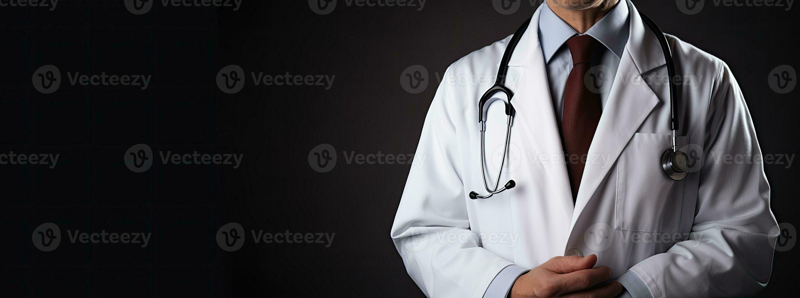 ai generiert zuversichtlich medizinisch Arzt im Weiß Mantel mit Stethoskop foto