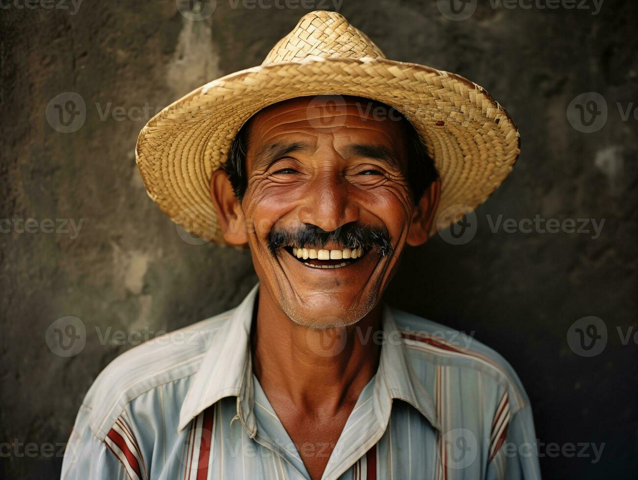 ai generiert Porträt von ein Arm Alten Latein amerikanisch. ein Lachen glücklich Mann. ai generiert Illustration. foto