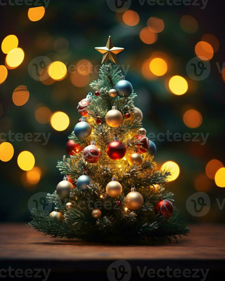 ai generiert Weihnachten Baum schön dekoriert mit festlich Ornamente foto