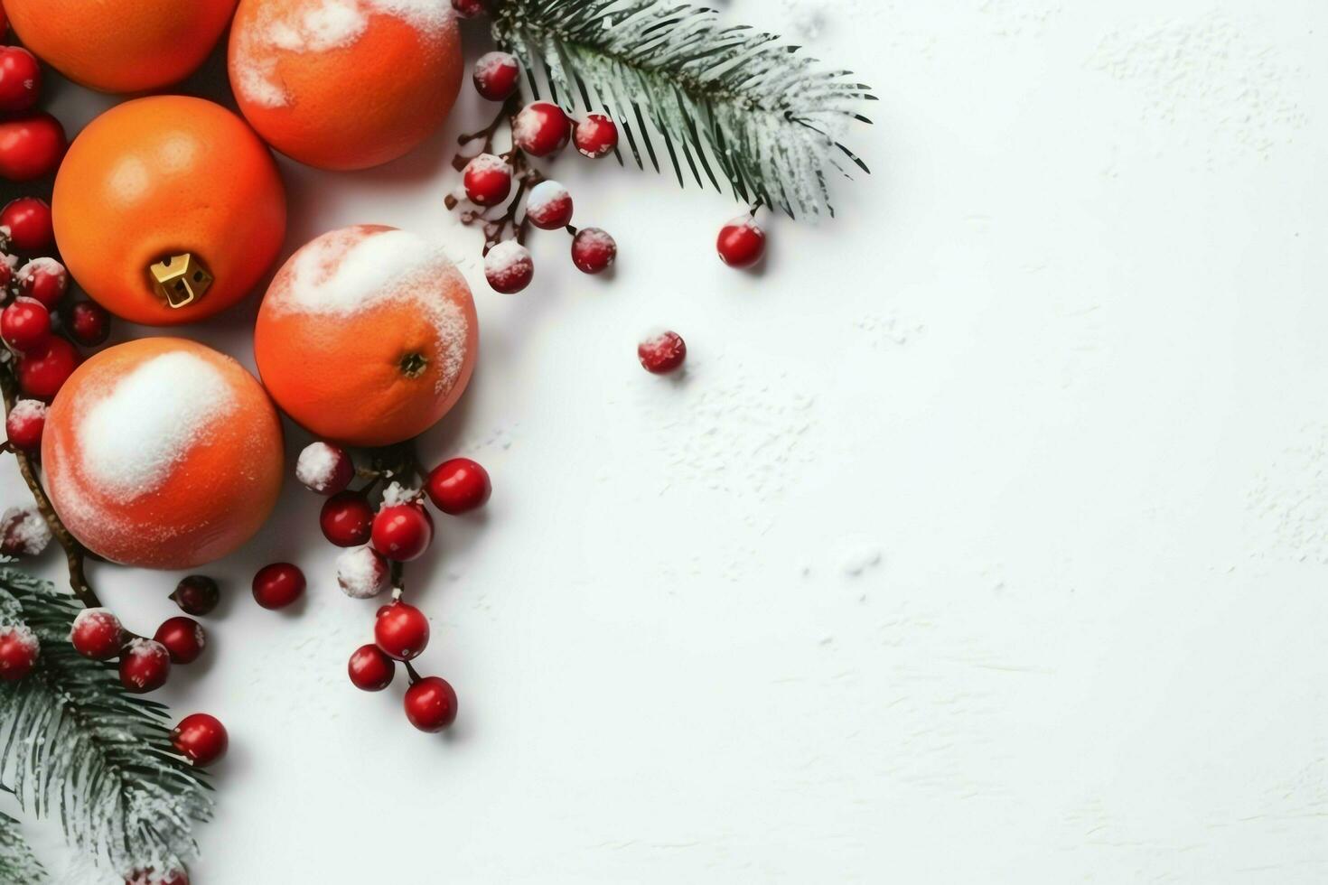 Weihnachten Komposition mit Geschenk Kisten, Karte Bälle Tanne Geäst Kiefer Zapfen mit Kopieren Raum. Weihnachten durch ai generiert foto