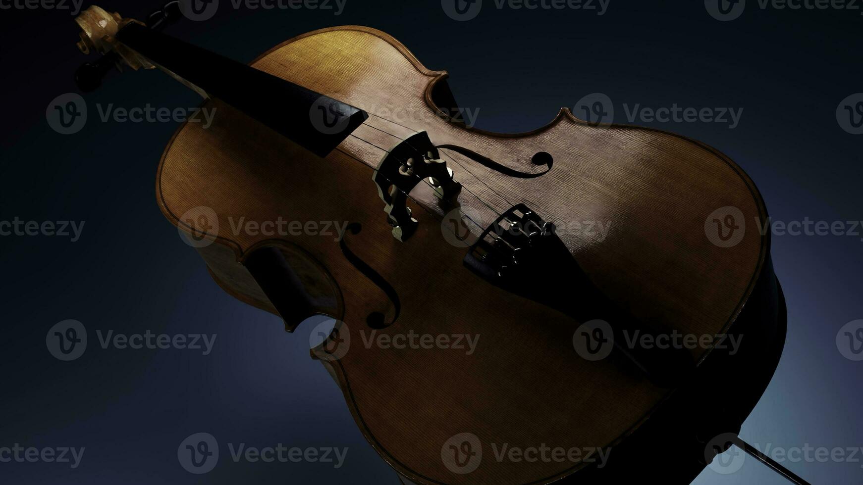 3d Illustration von ein abstrakt animiert Violine auf ein Blau Hintergrund. Design. Konzept von Musik- und Kunst. foto