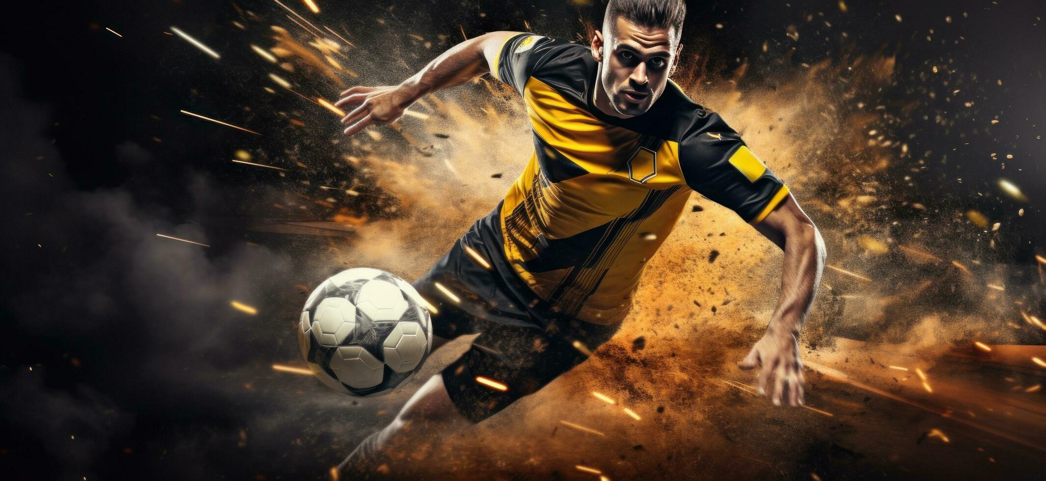 ai generiert ein Bild von ein Fußball Spieler im Aktion foto