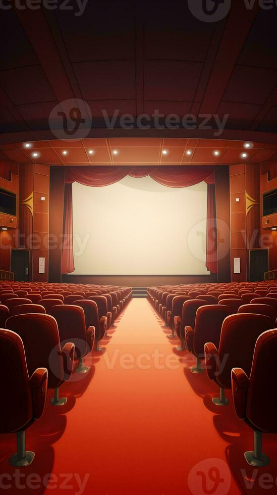 ai generiert Kino Auditorium mit rot Sitze und Vorhänge Illustration foto