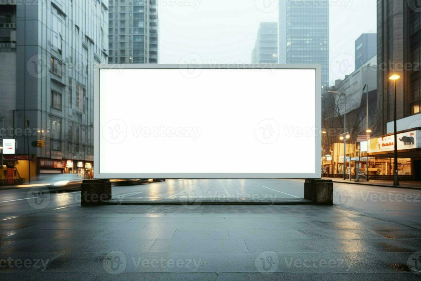 ai generiert Plakatwand Potenzial ein leeren Segeltuch auf Stadt Straße, Werbung Erwartung foto