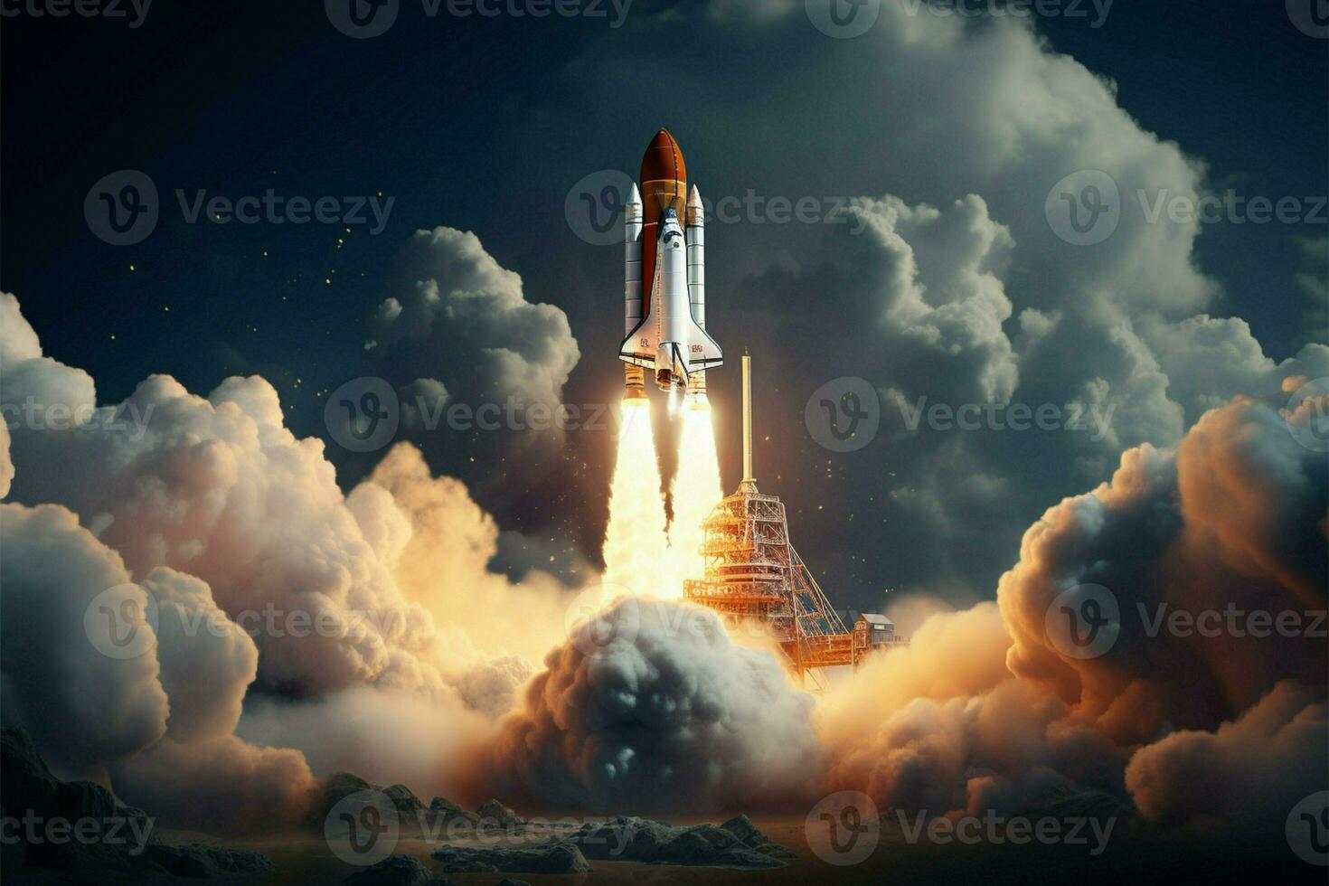 ai generiert galaktisch abheben Rakete treibt an in Raum im faszinierend gemischt Medien foto