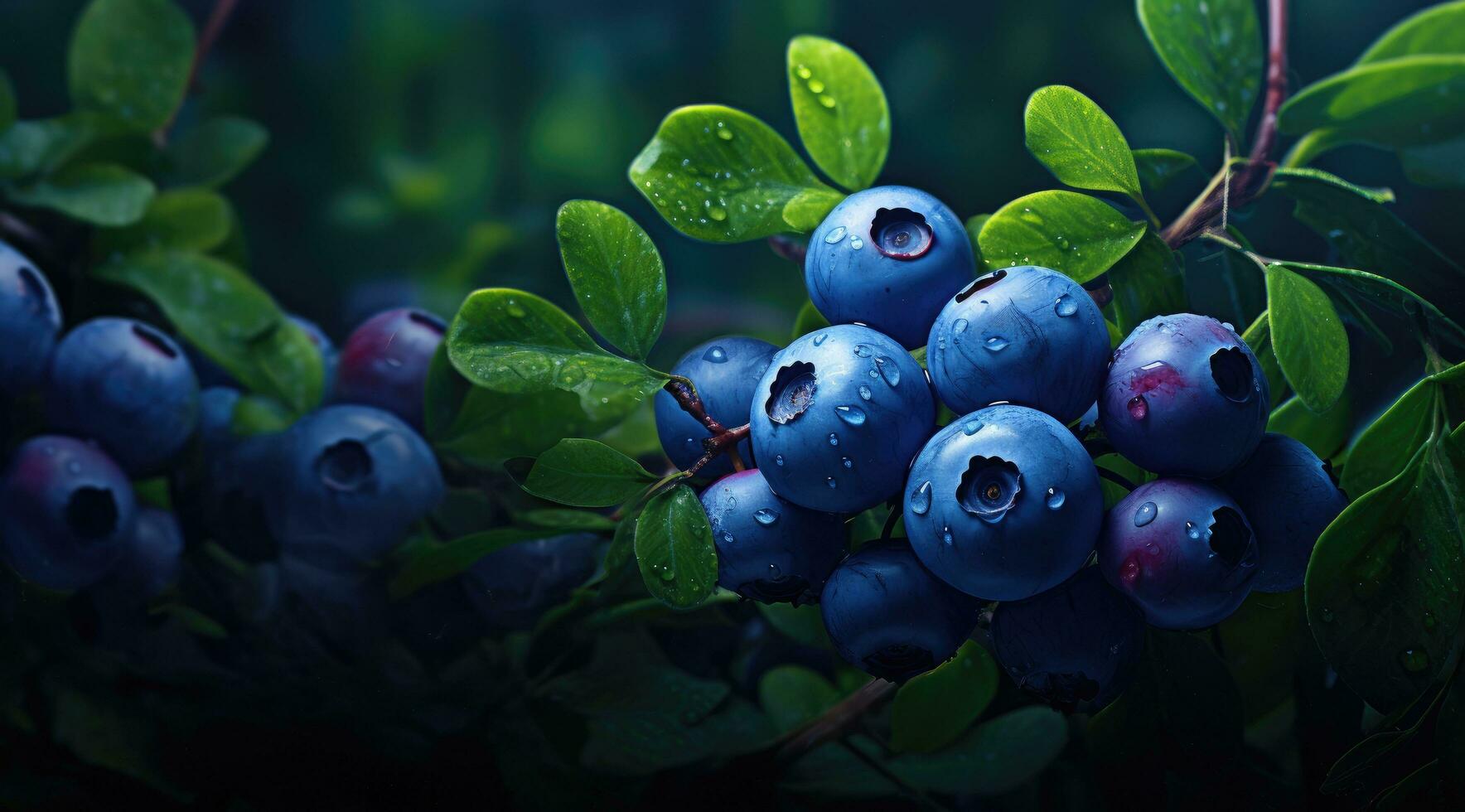 ai generiert Blaubeeren Hintergrund, auf dunkel Hintergrund foto