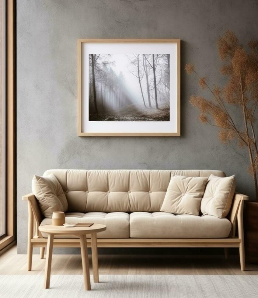 ai generiert grau Sofa im Leben Zimmer foto