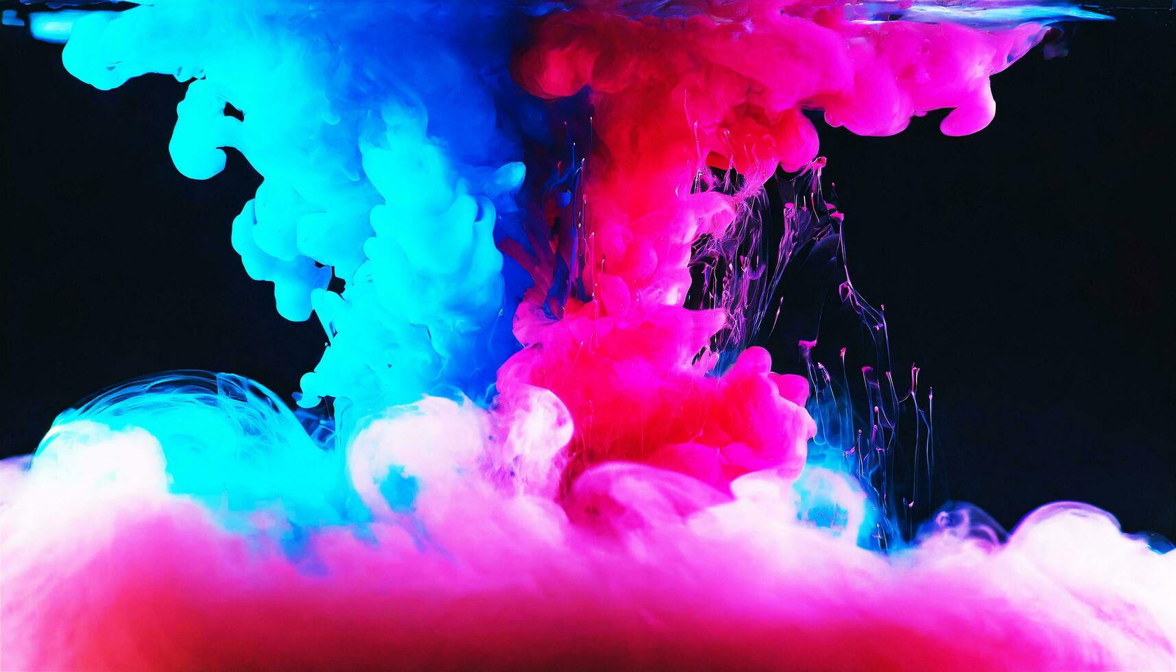 ai generiert abstrakt bunt Rosa und Blau Farbstoff im Wasser auf dunkel Hintergrund. foto