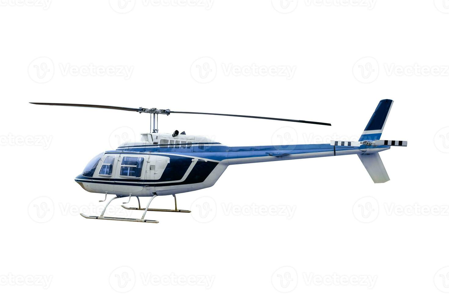 Blau alt Modell- Hubschrauber geparkt, isoliert auf Hintergrund foto
