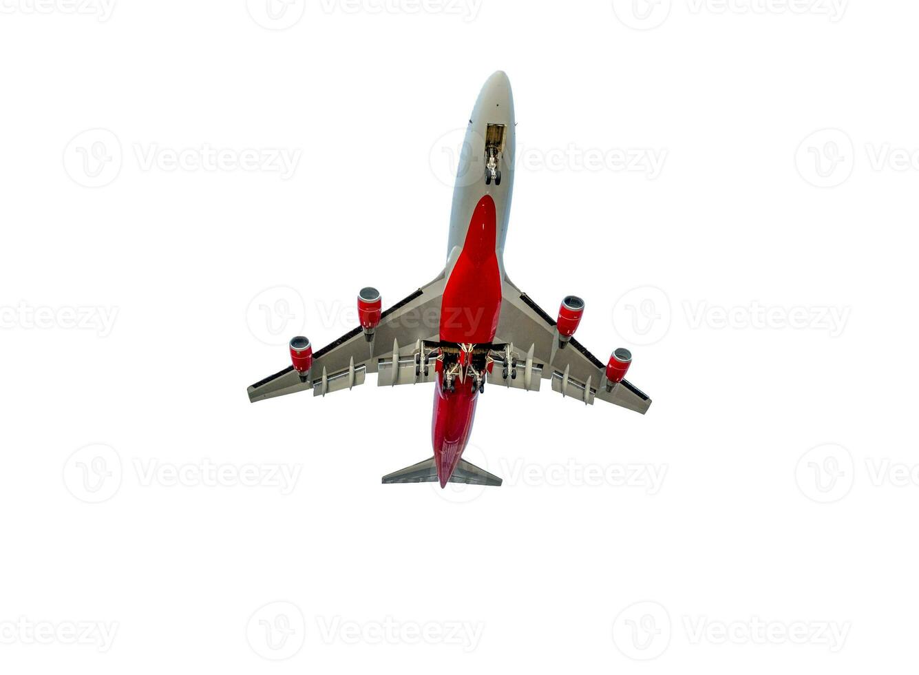 unter von Passagier Flugzeug fliegend durch auf Weiß Hintergrund foto