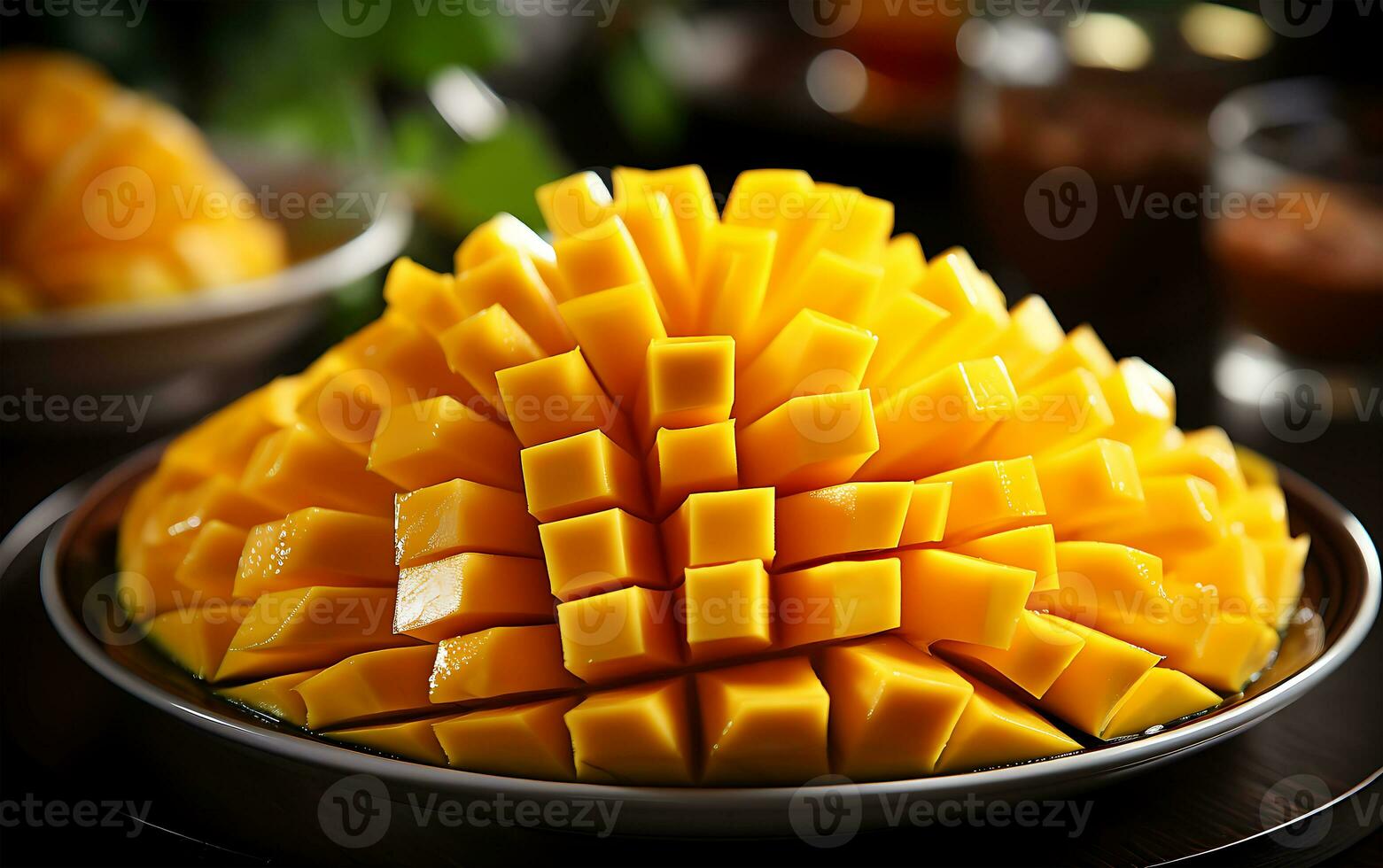 ai generiert köstlich bunt Süss Mango Scheiben Das sind ein Sicht zu erblicken foto