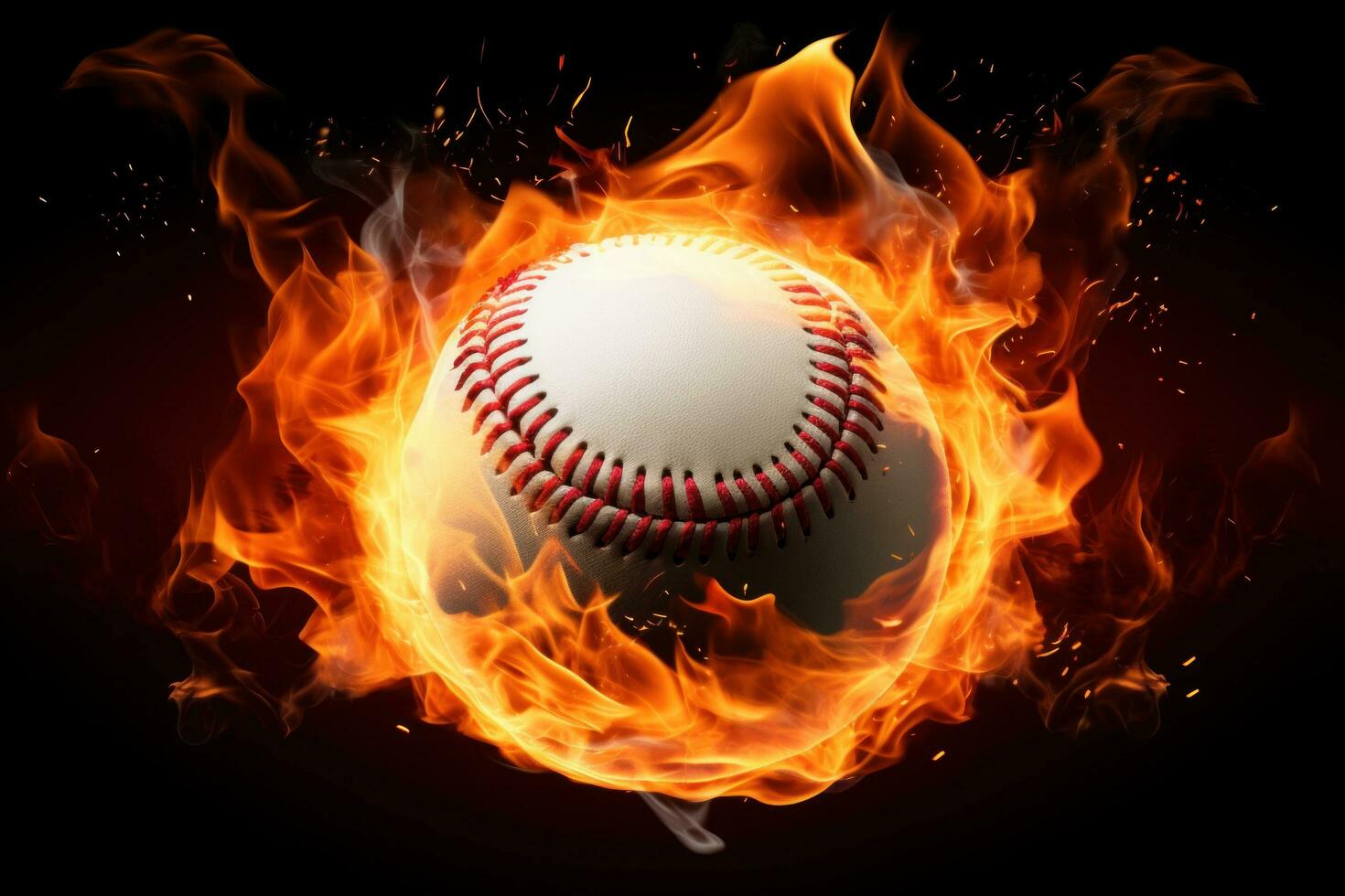 ai generiert ein Blickfang Bild von ein Baseball Ball auf Feuer foto