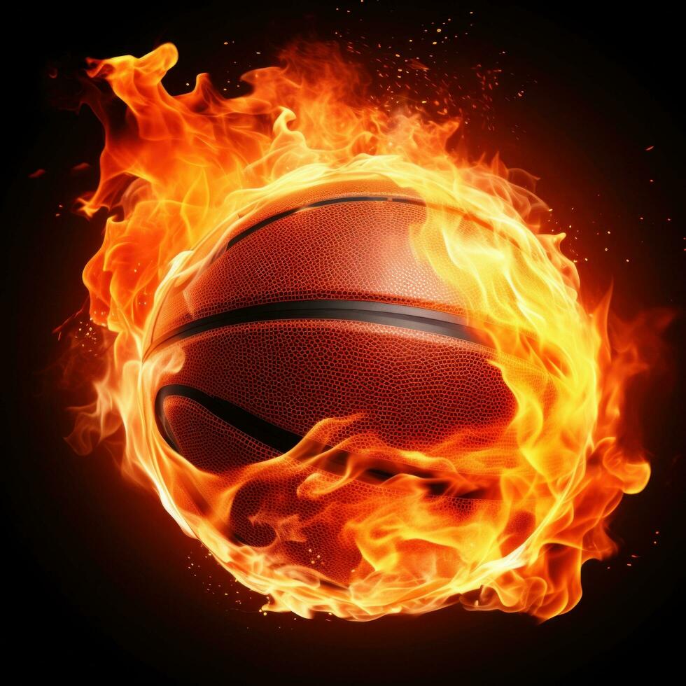 ai generiert ein Basketball Ball auf Feuer, Darstellen Leidenschaft und Energie, großartig zum kreativ oder dramatisch Designs foto