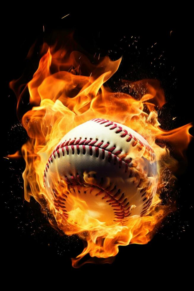 ai generiert ein Blickfang Bild von ein Baseball Ball auf Feuer foto