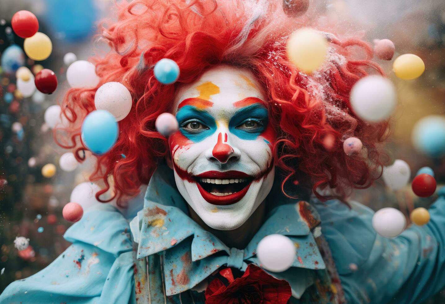 ai generiert ein Clown im ein Hut macht Konfetti, foto