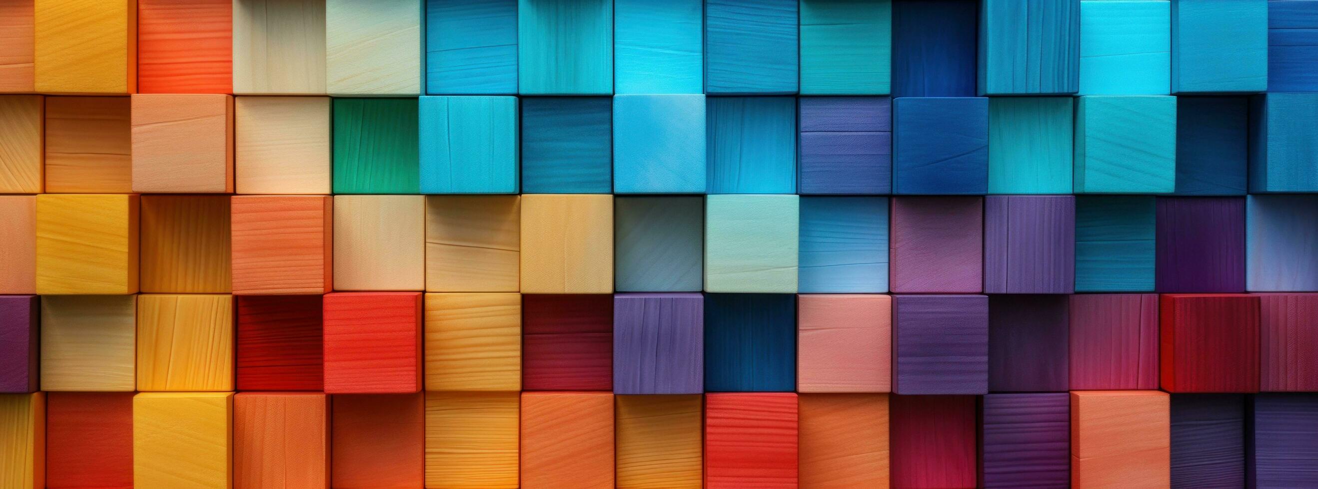 ai generiert Regenbogen hölzern Quadrate gemacht von anders farbig Blöcke foto