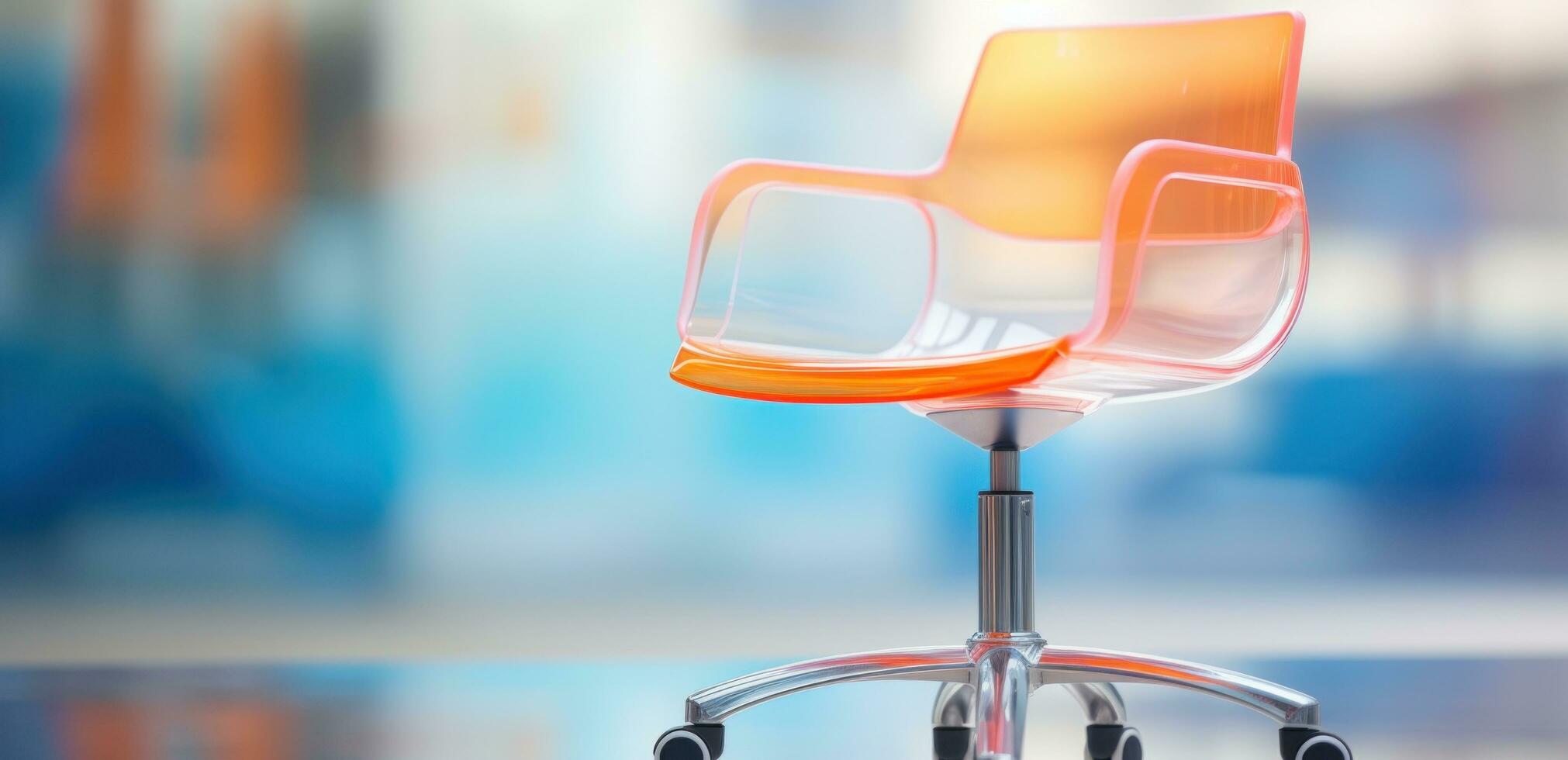 ai generiert bunt Büro Stuhl isoliert auf Plexi Glas Schreibtisch Orange Schreibtisch Stuhl foto