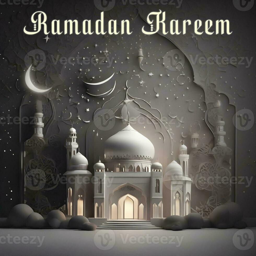 ai generiert Ramadan kareem Moschee Hintergrund Design, Ramadan Mubarak Schöne Grüße Post, Ramadan Feier foto