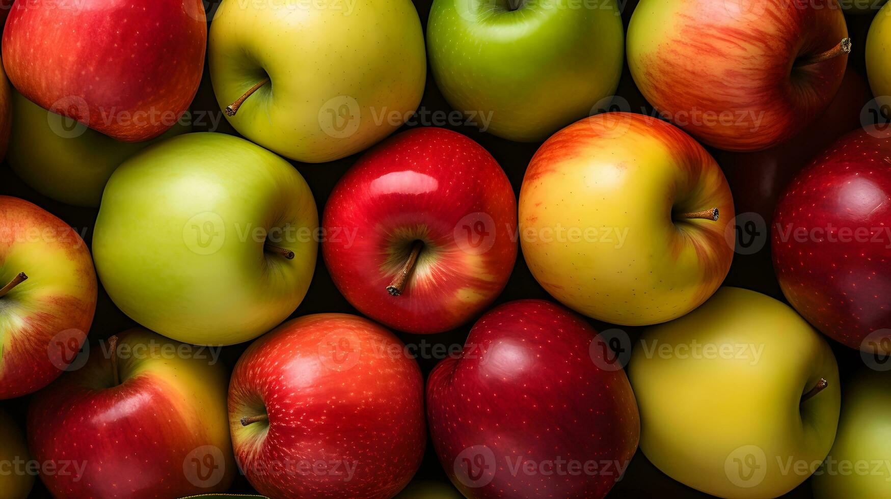 ai generiert oben Aussicht rot und Grün Äpfel Hintergrund foto