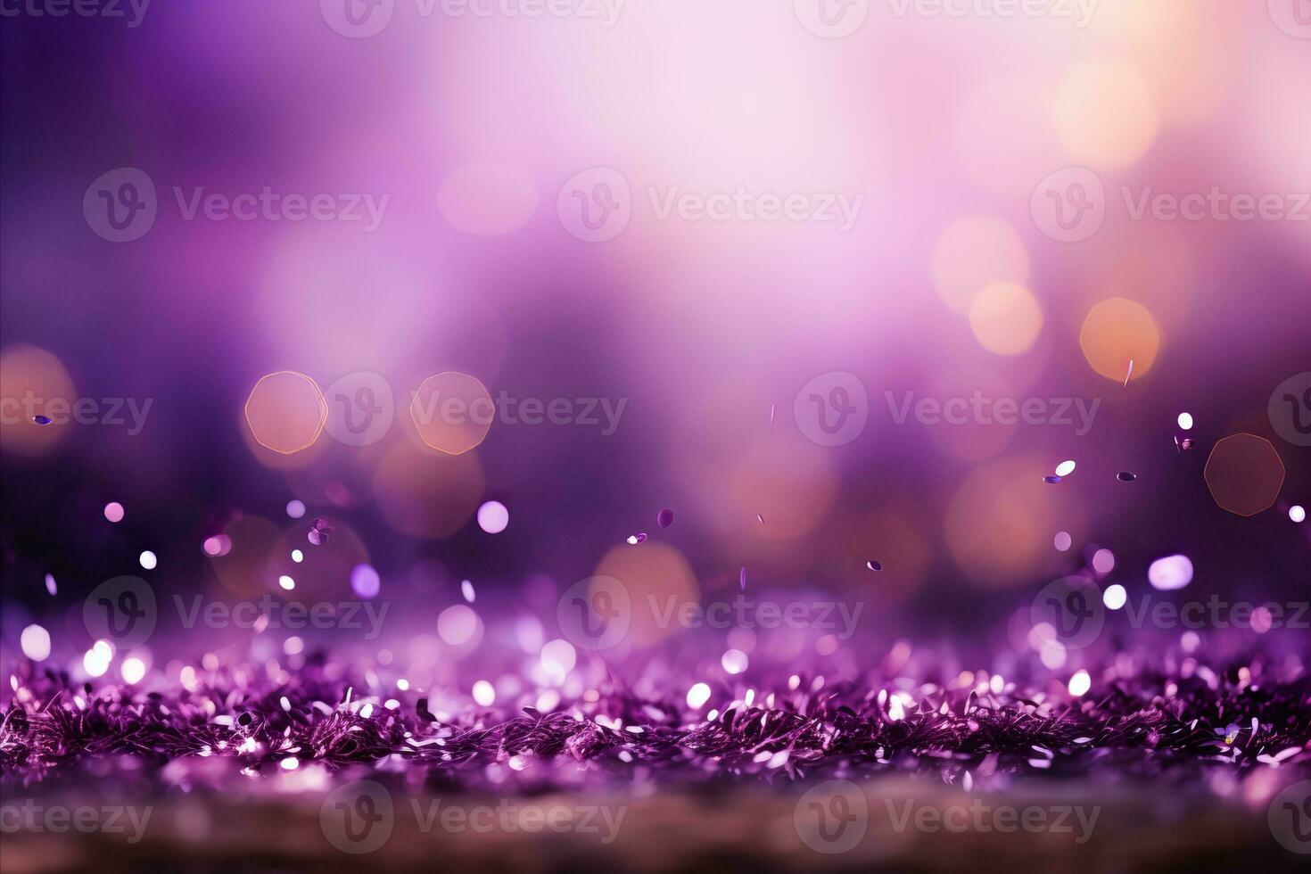 ai generiert Herrlich lila violett und Gold funkeln Bokeh Hintergrund mit faszinierend leuchtenden Textur foto