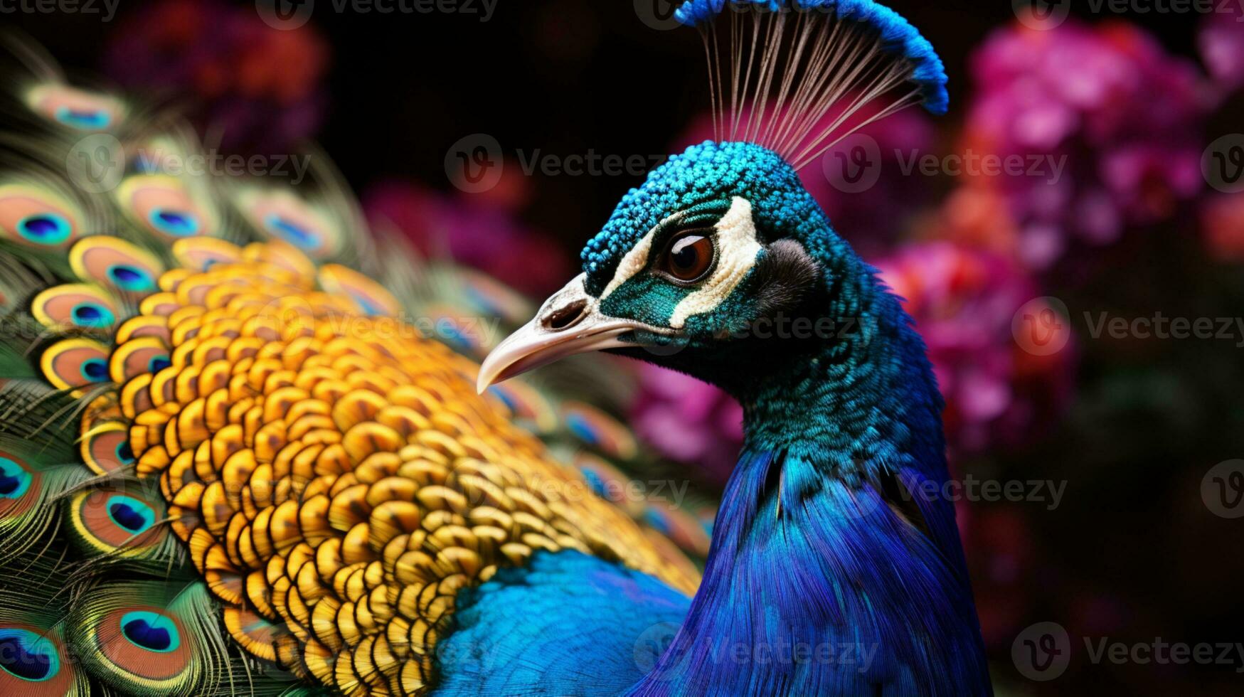 ai generiert Pfau Vogel bunt Blau Tier Erhaltung Fauna foto