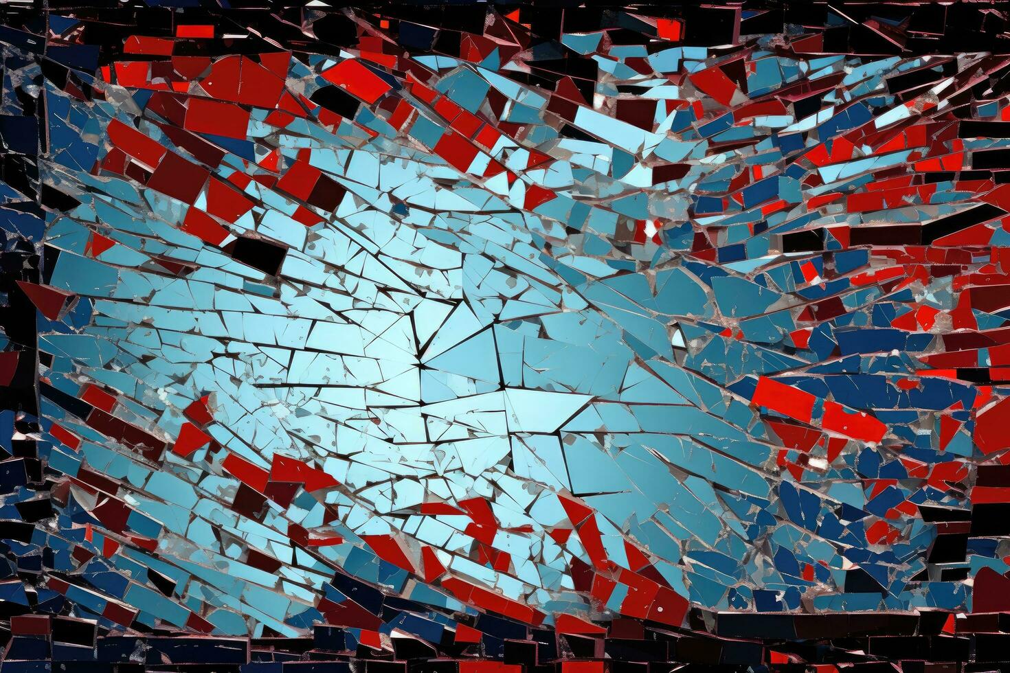 ai generiert abstrakt Hintergrund von gebrochen Glas mit Rot, Blau und schwarz Farben, abstrakt Muster von ein gebrochen Computer Bildschirm, ai generiert foto