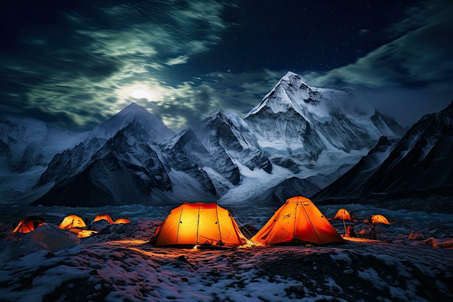 ai generiert Camping im Himalaya Berge beim Nacht, Nepal, Asien, ai generiert foto