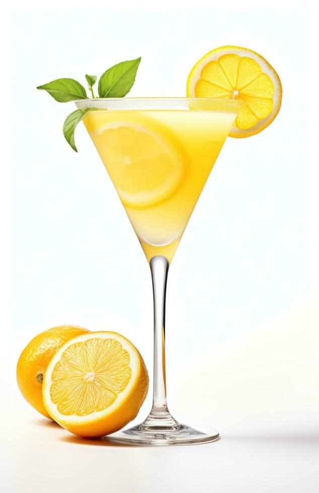 ai generiert ein Beispiel von ein durcheinander Zitrone trinken im Martini Glas, isoliert foto