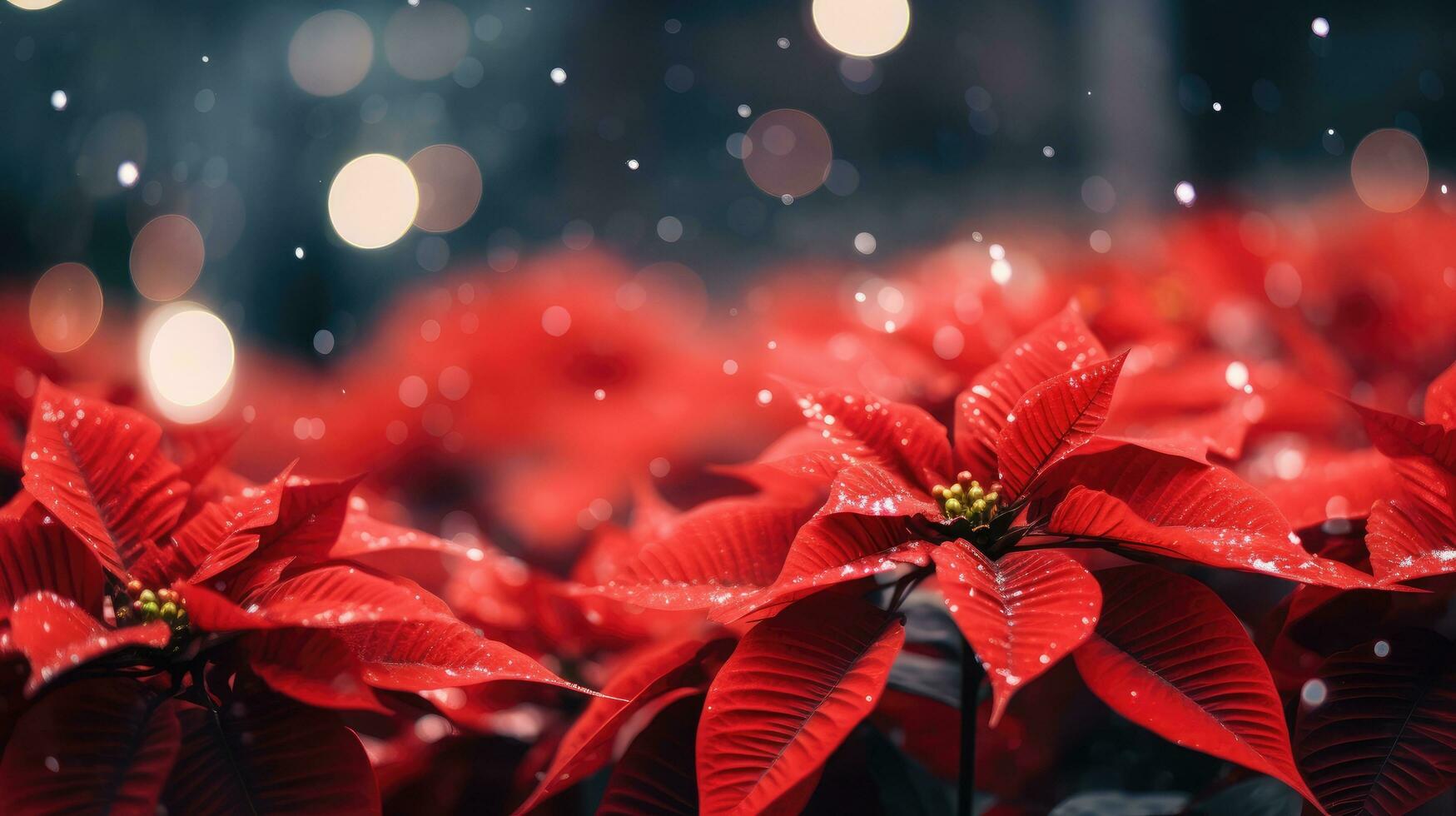 ai generiert schön rot Weihnachtsstern Blumen im Bokeh Hintergrund, foto