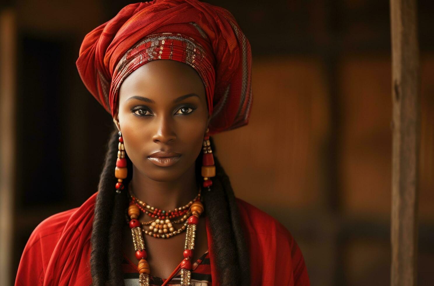 ai generiert ein Frau gekleidet im traditionell afrikanisch Kleidung ist posieren foto