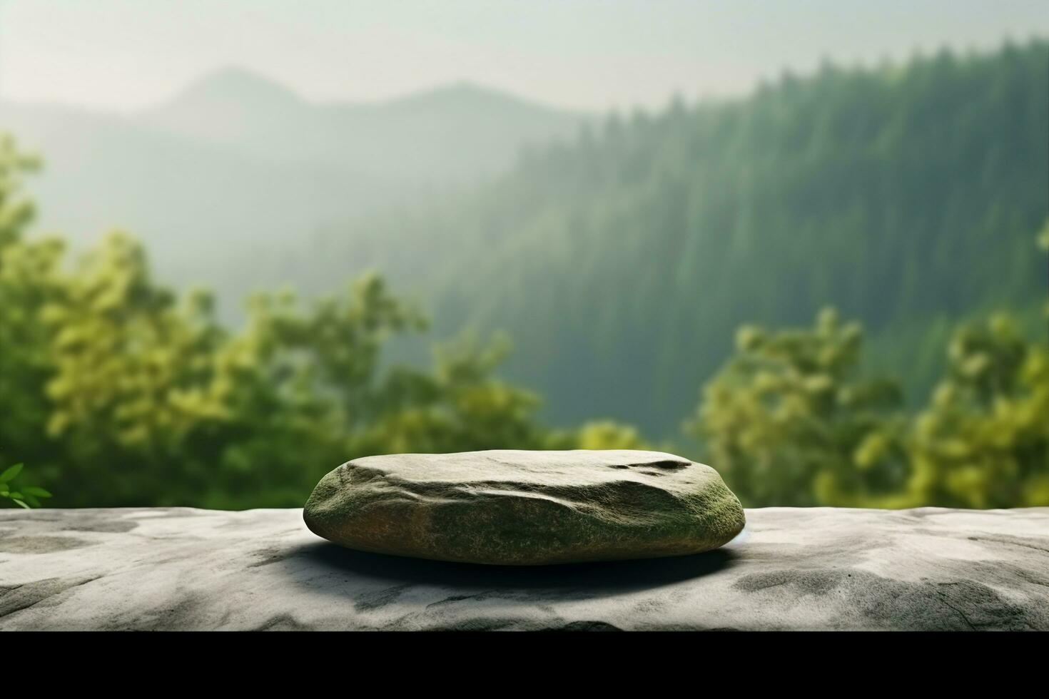 ai generiert Stein Podium auf Felsen Plattform 3d Illustration, grau Felsen Sockel zum ein Produkt Anzeige Stand foto